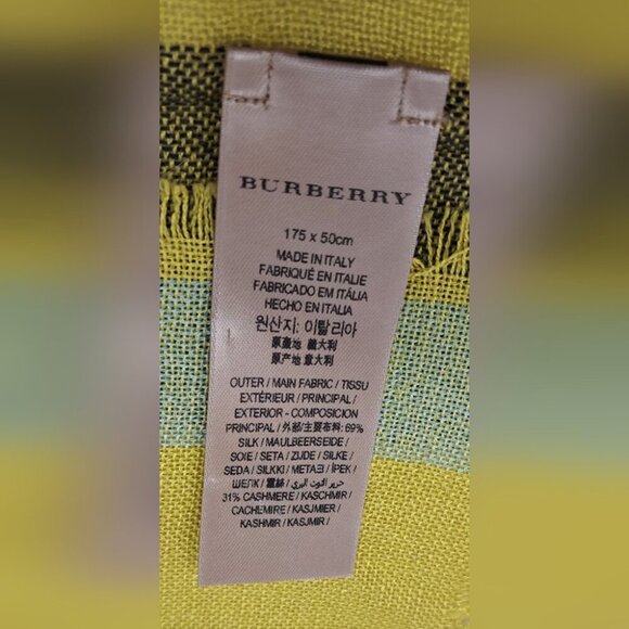 Burberry Women's Scarf Yellow Black Nova Check Silk Cashmere Italy 70" x 20" - Picture 3 of 15